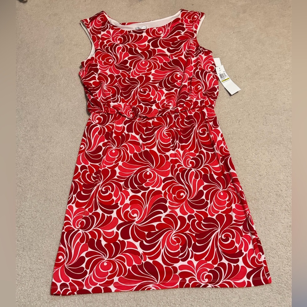 NWT London Times Red & White Switl Print Sleeveless Mini Dress